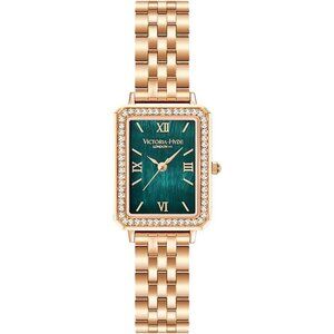 VICTORIA HYDE Womens Elegant Watch Green Mother of Pearl Dial Black Leather Band